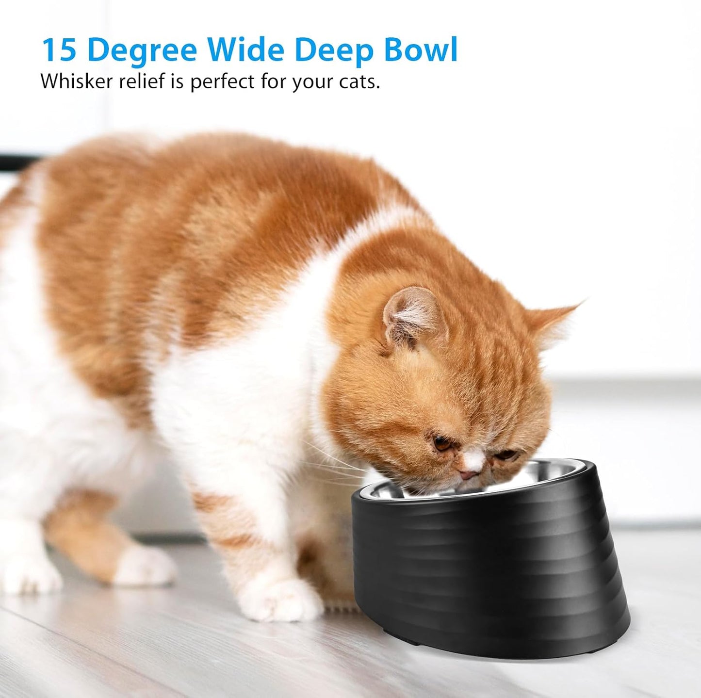 Slanted Small Cat Food Bowl 0.5 Cup, 15° Tilted Stainless Steel Mini Dog Puppy Food Bowl, Non-Slip & Non-Spill Small Kitten Pet Feeder with Elevated Detachable Melamine Stand, Easy to Get Food