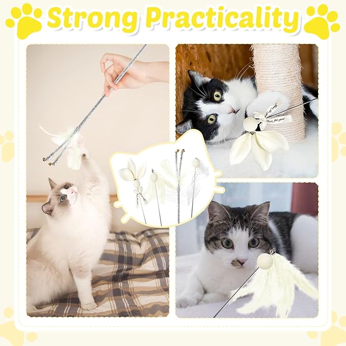 Interactive Cat Toys - 4-in-1 Cat Teaser Wand Toy and Feather Toys Refills for Indoor Cats to Chase and Exercise Design for Large and Small Cats