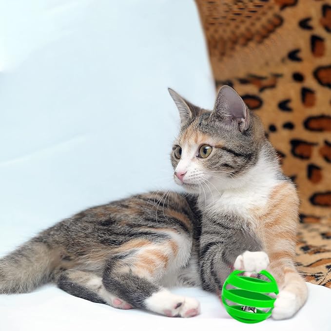 Kasyat 21 Pieces Plastic Cat Balls with Bells Bulk Inside Kitten Chase Toys Lattice Pounce Rattle Ball with Black Plush Drawstring Bag for Cat Exercise and Play Indoor