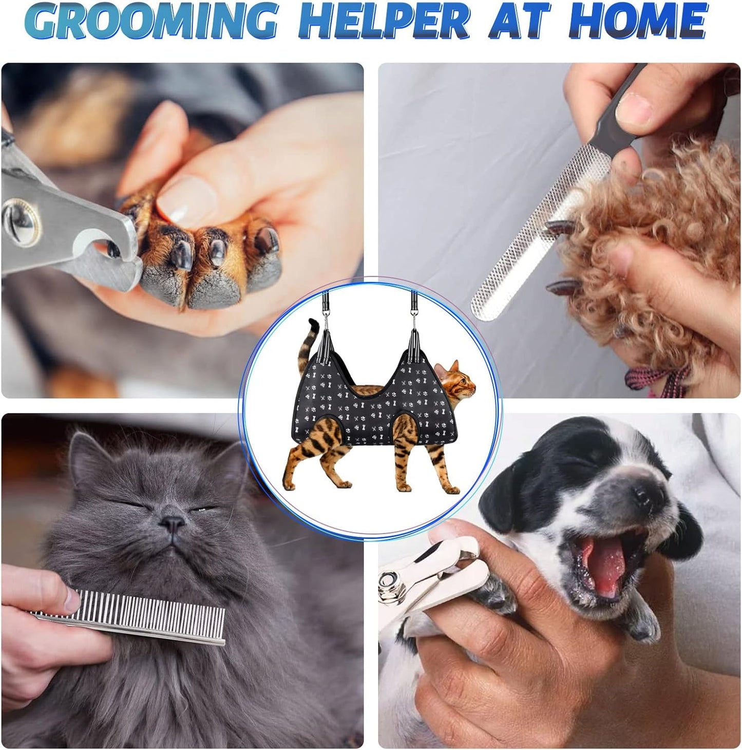 Pet Grooming Hammock Harness for Nail Trimming (XS 12lb), Sling Holder Hanger for Nail Clipping with Clippers, File, and Comb