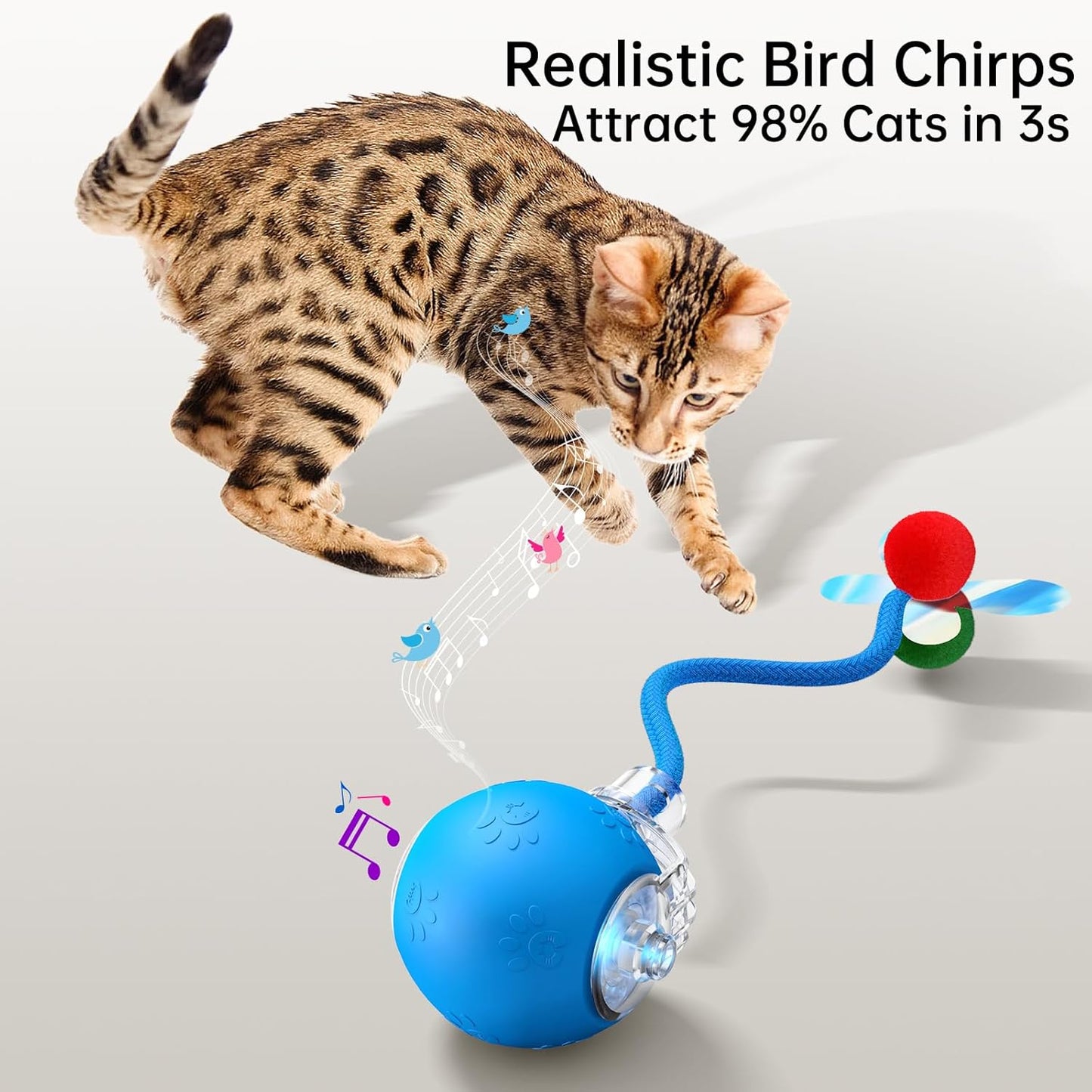 Interactive Cat Toy Ball- 2025 Smart Rolling Cat Toy with Shiny Tail, Motion Activated Boredom Relief for Indoor Cats, USB Rechargeable & Obstacle Avoidance