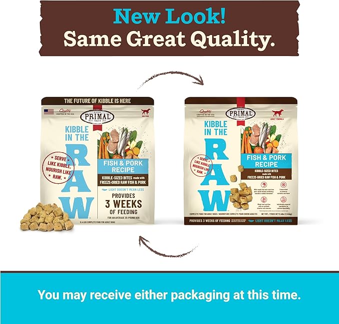 Primal Kibble in The Raw, Freeze Dried Dog Food, Fish & Pork, Scoop & Serve, Made with Raw Protein, Whole Ingredient Nutrition, Crafted in The USA, Dry Dog Food 5.4 lb Bag