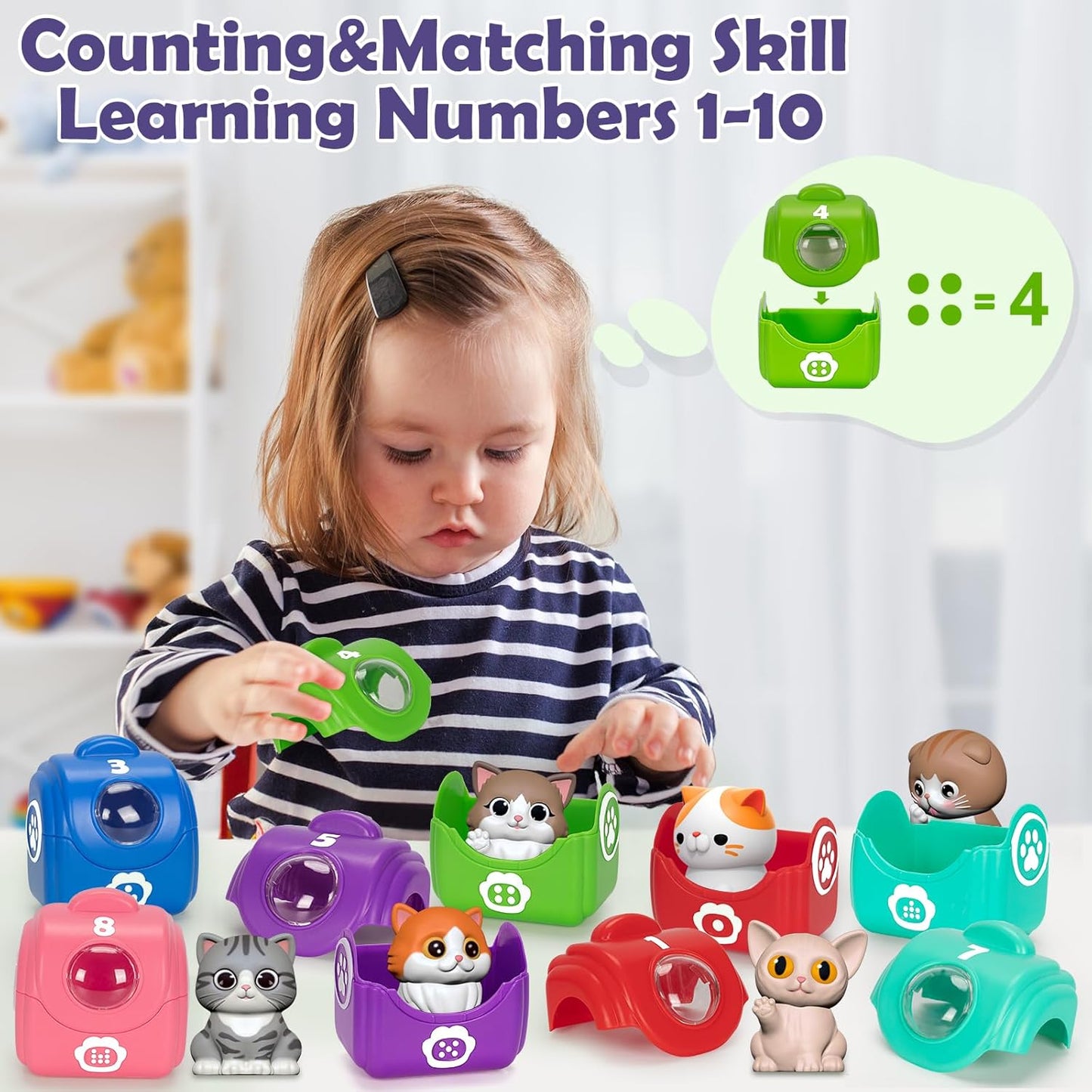 Learning Toys for Toddlers 1 2 3 Year Old Toddlers, 20Pcs Kitten Finger Puppets for Kids, Montessori Counting, Matching & Sorting Toy, Christmas Birthday Gifts for Baby Boys Girls Age 12-18 Months