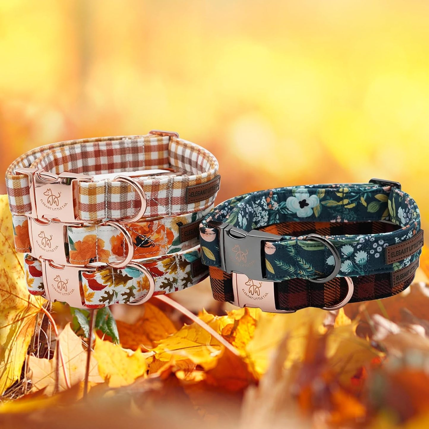 Elegant little tail Dog Collar, Floral Pet Collar Durable Darkblue Flower Dog Collars Male or Female Holiday Pet Gift Adjustable Dog Collar for X-Small Dogs