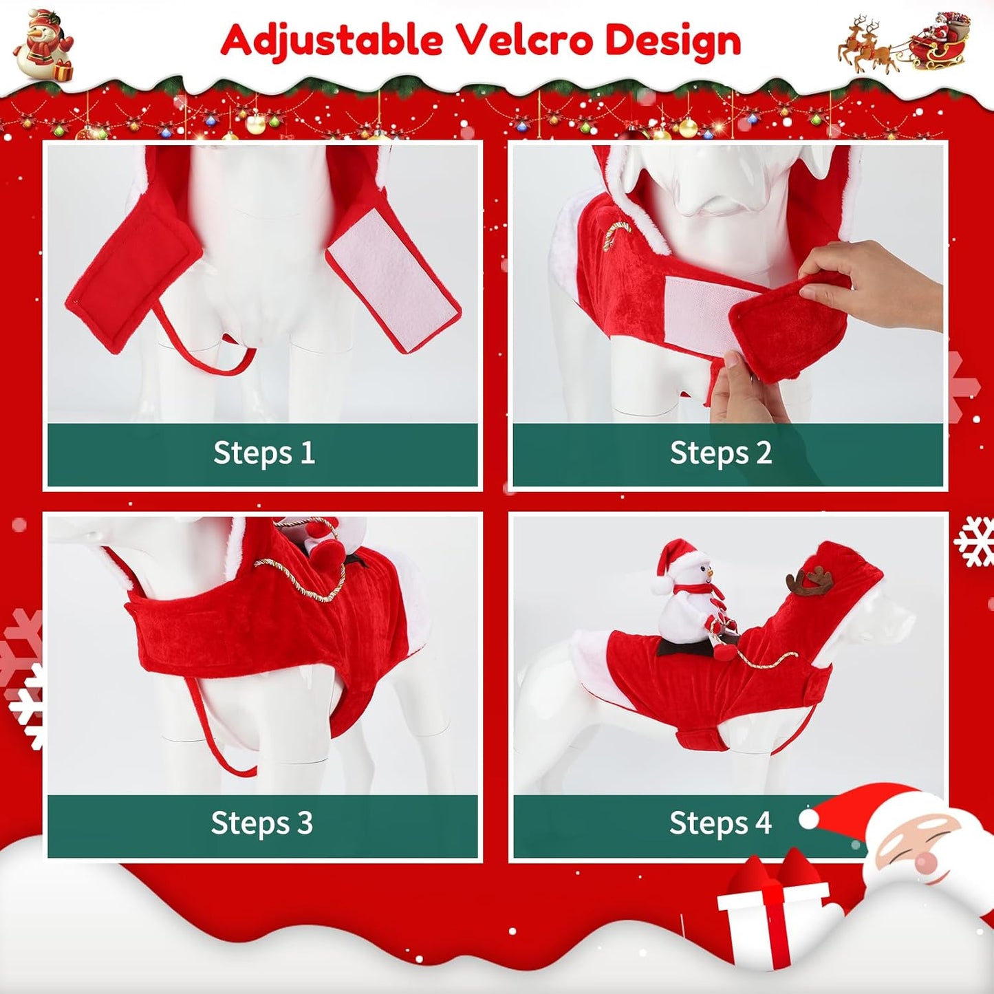 BWOGUE Santa Dog Costume Christmas Pet Clothes Santa Claus Riding Pet Cosplay Costumes Party Dressing up Dogs Cats Outfit for Small Medium Large Dogs Cats