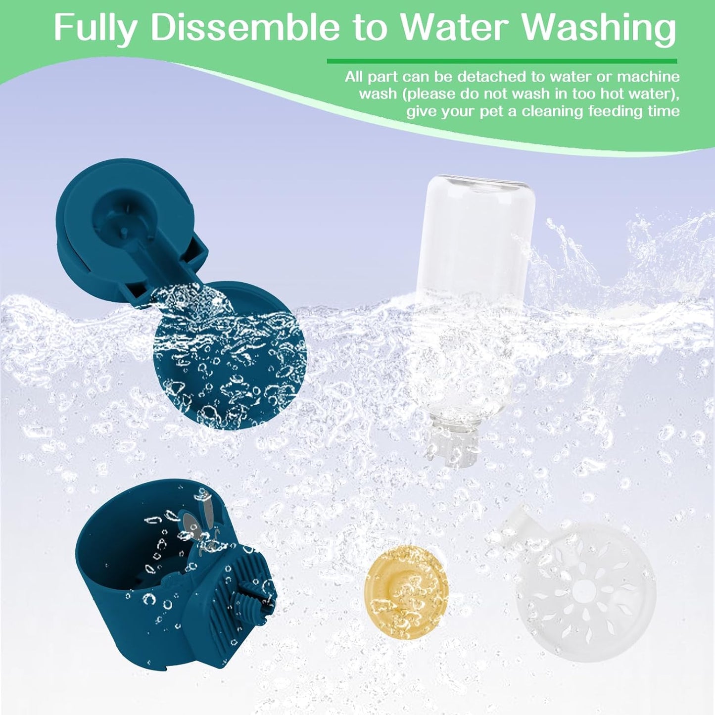 Hanging Automatic Pet Water Dispenser, Auto Siphon Rabbit Ferret Bunny Hedgehog Waterer Dispenser, Cat Dog Water Bowl for Cage Hanging (Dark Blue)