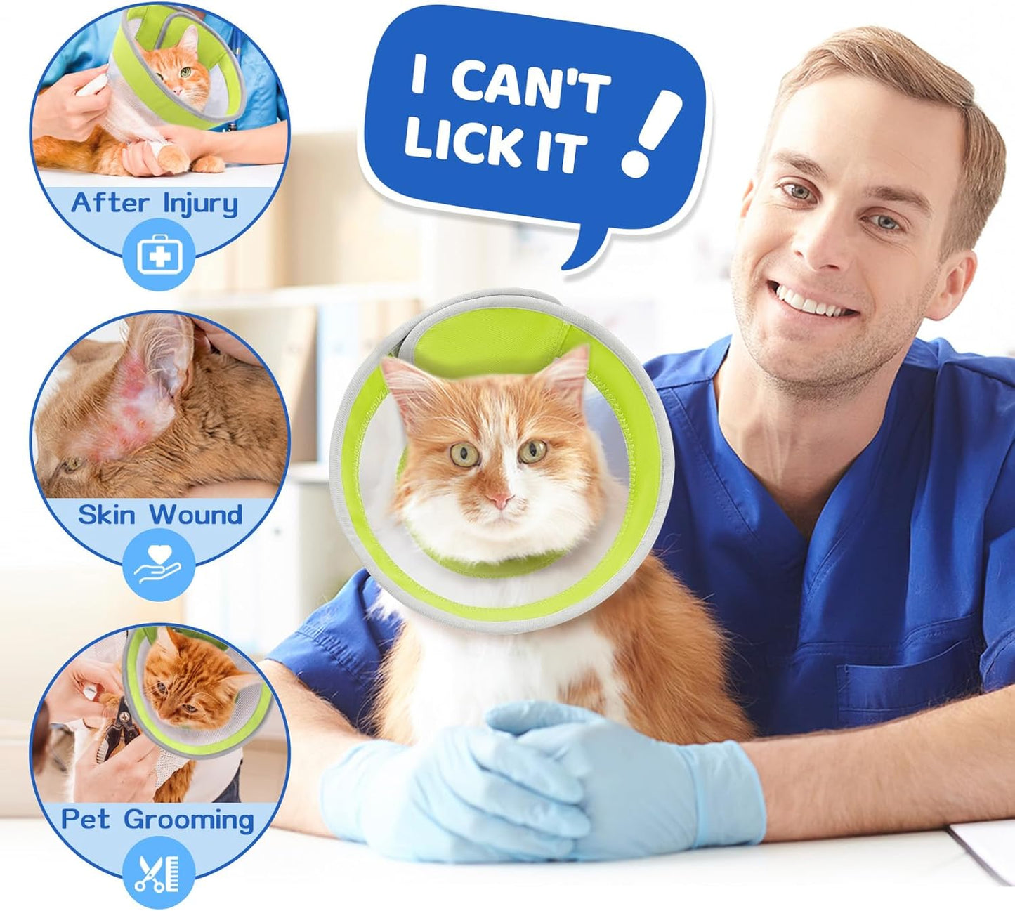 Breathable Air Mesh Cat Cone Collar Soft to Stop Licking, Adjustable, Foldable Lightweight Kitten Cones After Surgery Recovery for Cats & Kittens (Yellow Green,M)