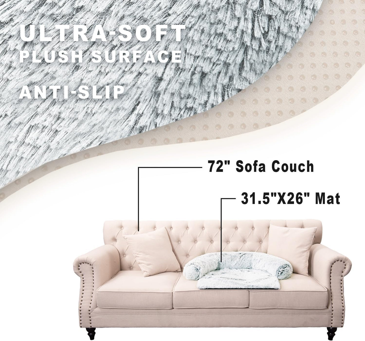 Tinaco Calming Dogs/Cats Bed Mats, Dog Pad Washable Removable Couch Cover, Plush Long Fur Mat for Pets, Waterproof Lining, Perfect for Small, Medium and Large Dogs and Cats (Gradient Gray, M)