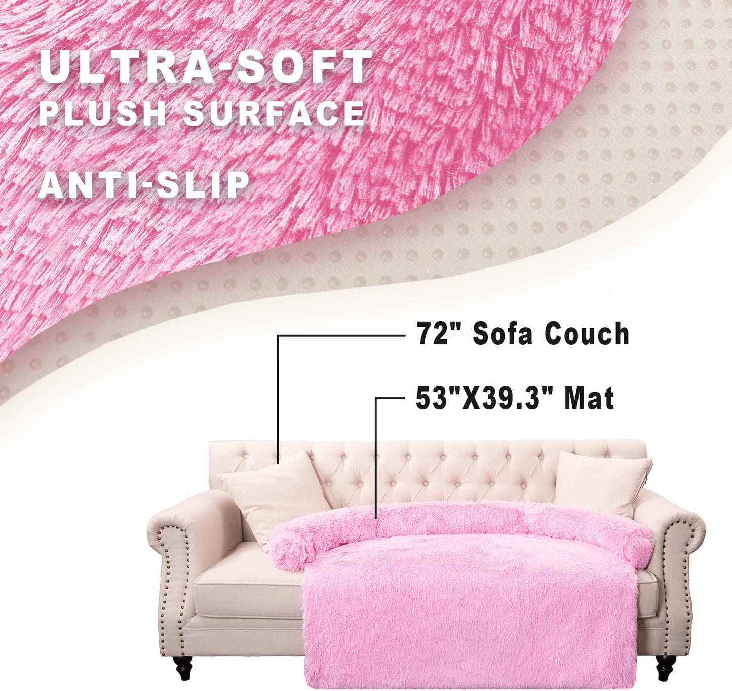 Tinaco Luxurious Calming Dogs/Cats Bed Mats, Dog Pad Washable Removable Couch Cover, Plush Long Fur Mat for Pets, Waterproof Lining, Perfect for Small, Medium and Large Dogs and Cats (Pink, 53"x39")