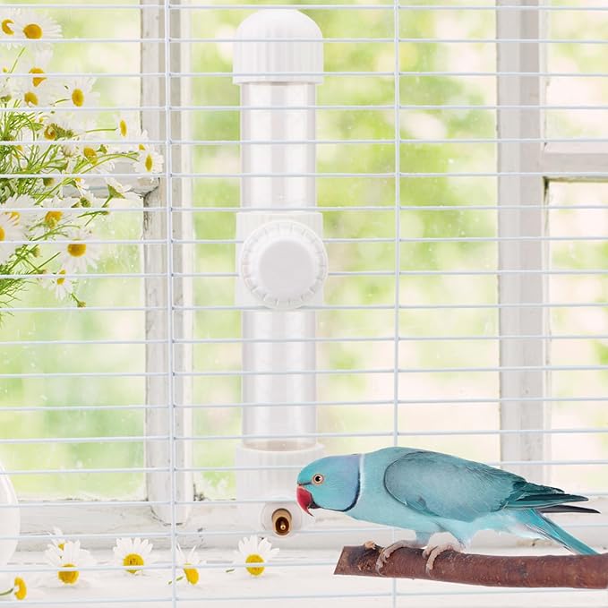 Hypeety Leak-Proof Bird Water Bottle for Cage Clear No Spill Automatic Parrot Water Dispenser with Spring Valve for Small Parrots Budgies Finches Cockatiels Lovebirds (White, 9.4 oz/280 ml)