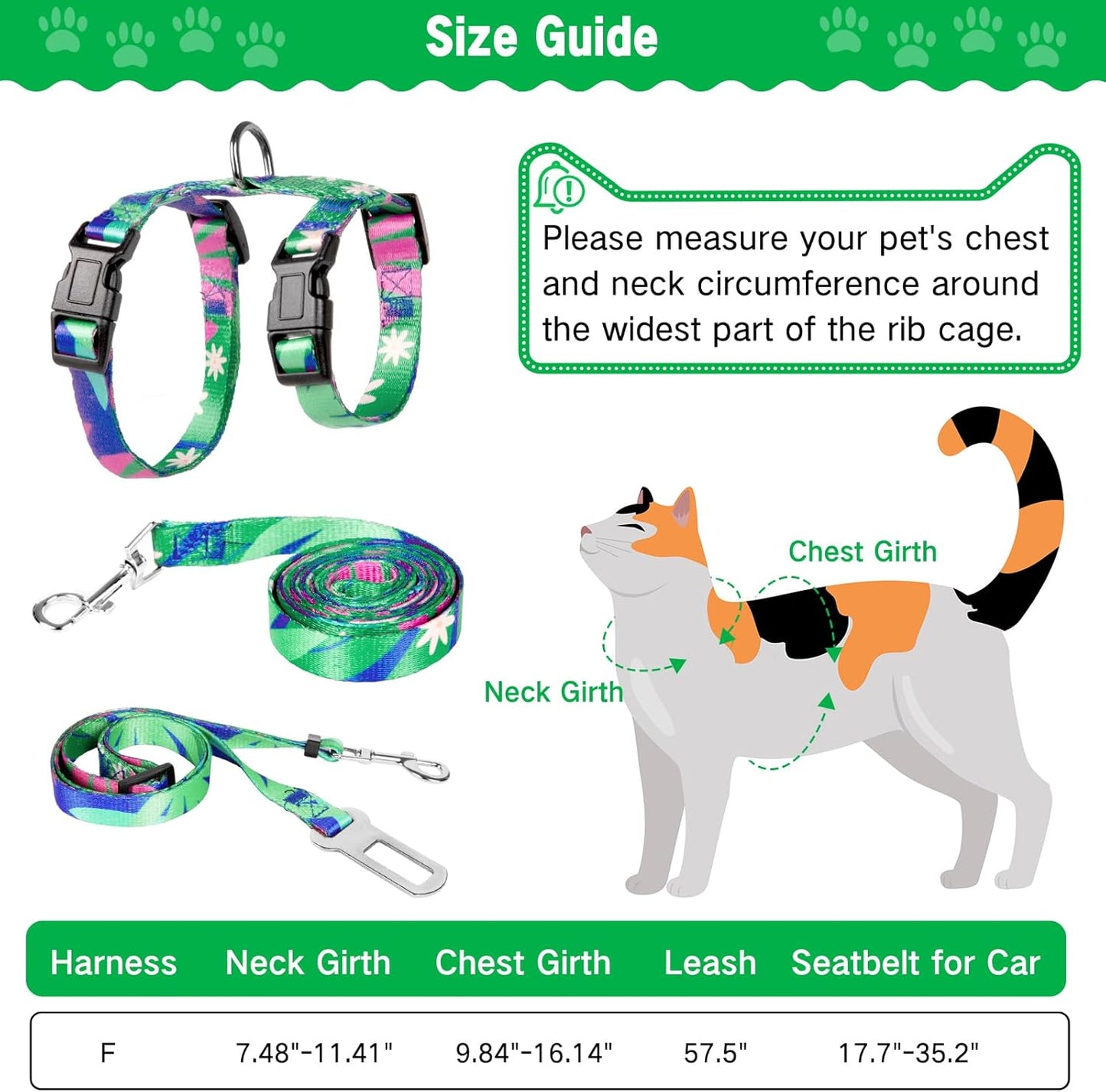 Cat Harness and Leash Set, Escape Proof Cat Harness, Comfortable Soft Lightweight Cat Leash, Use Safe and Easy, Outdoor Walking Travel Kitten Harness for Small Medium Large Cats