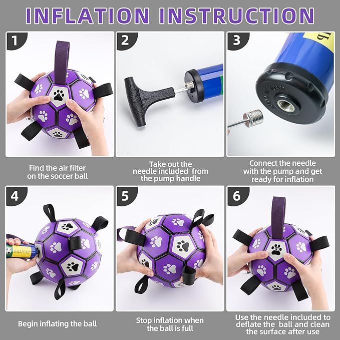 QDAN Dog Toys Soccer Ball with Straps - Dog Water Toy, Puppy Birthday Gifts, Durable Dog Balls for Small Medium Dogs (6 Inch)