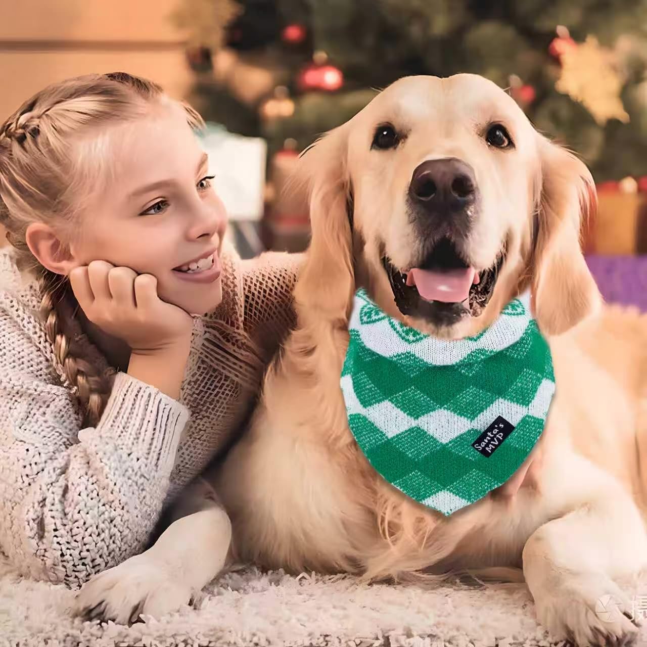 4-Pack Knitted Christmas Dog Bandanas with Slogans - Soft Warm Bandana for Small Medium, Cute Winter Dogs Accessories Boy & Girl Pets, Dog Gifts for Large Dogs, Scarf for Birthday Holiday