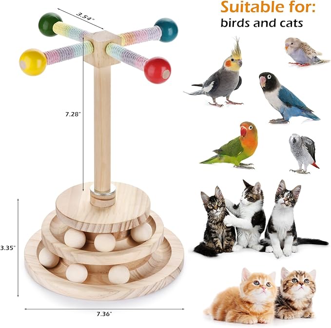 2 in 1 Multi Purpose Bird Stand Perch Toy Kitten Toy Bird cage Accessories 360 ° Interactive Rotating Toy Suitable for Wooden Stands for Parakeets Cockatoos and Birds
