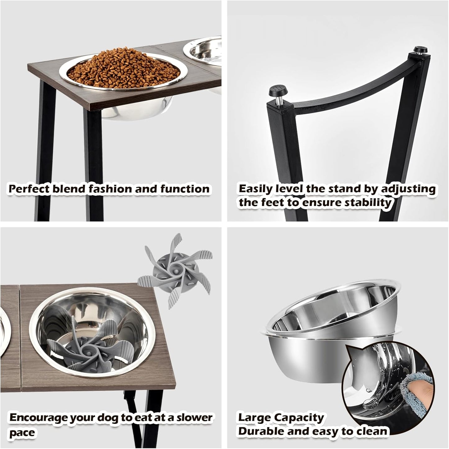 Elevated Dog Bowls for X-Large & Large Dogs, 16” Tall Raised Feeder Stand with 2×3000ML Stainless Steel Bowls and Slow Feeder, Heavy-Duty Dog Food & Water Bowl Set