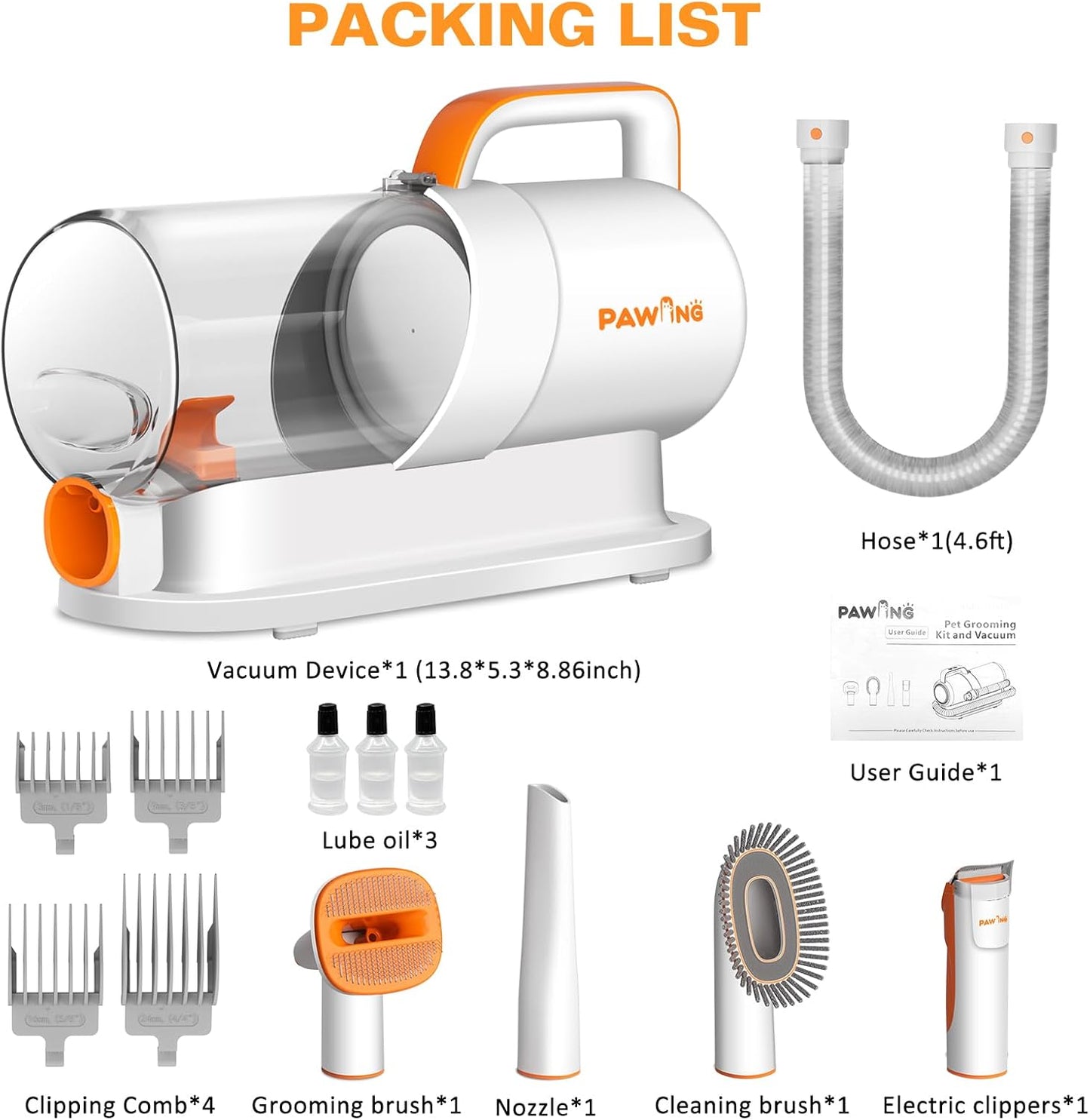 Pet Grooming Kit with Vacuum, All-in-1 Professional Deshedding Tools for Dogs & Cats - Low Noise Dogs Vacuum Cleaner with 2L Large Capacity Dust Cup for Shedding Pet Hair