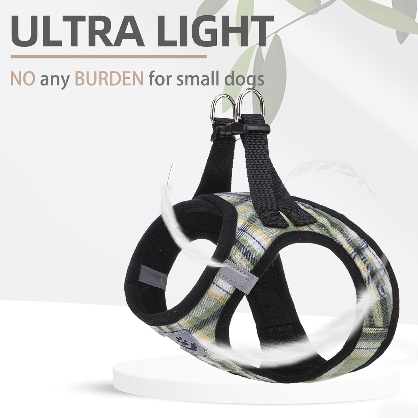 PUPTECK Adjustable Dog Harness Collar and Leash Set Step in No Pull Pet Harness for Small Medium Dogs Puppy and Cats Outdoor Walking Running, Soft Mesh Padded Reflective Vest Harnesses, Grn&YLW, XXS