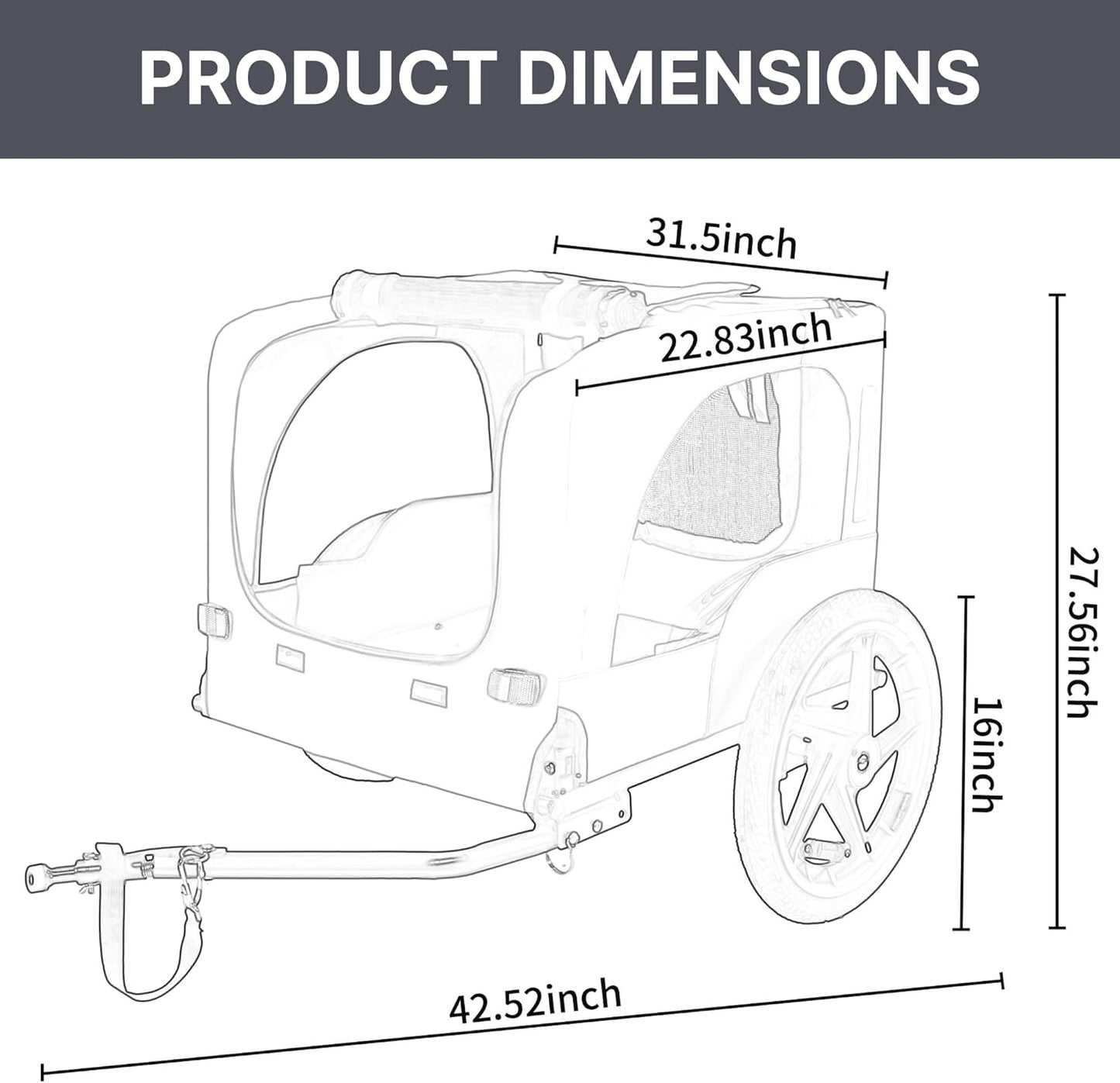 Pet Bike Trailer for Dogs, 88LBS Capacity Dog Bicycle Trailer with 20" Pneumatic Rubber Wheels, Multi-Directional Ventilation, Waterproof Cover, Perfect for Cycling with Pets