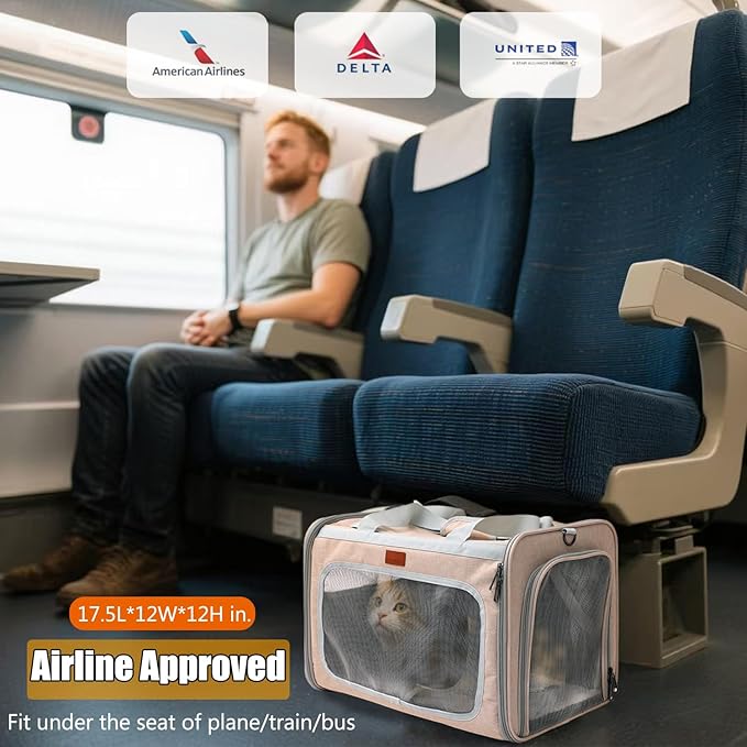 Small Dogs Carrier Airline Approved Soft Cat Carriers Stylish Expandable Pets Carriers Puppies Kitties Cage,Ventilated,Rabbit Bunny Small Animals Travel Outdoor Khaki Color