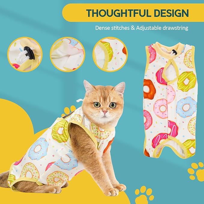 Avont Cat Recovery Suit - Kitten Onesie for Cats After Surgery, Cone of Shame Alternative Surgical Spay Suit for Female Cat, Post-Surgery or Skin Diseases Protection -Donut(M)