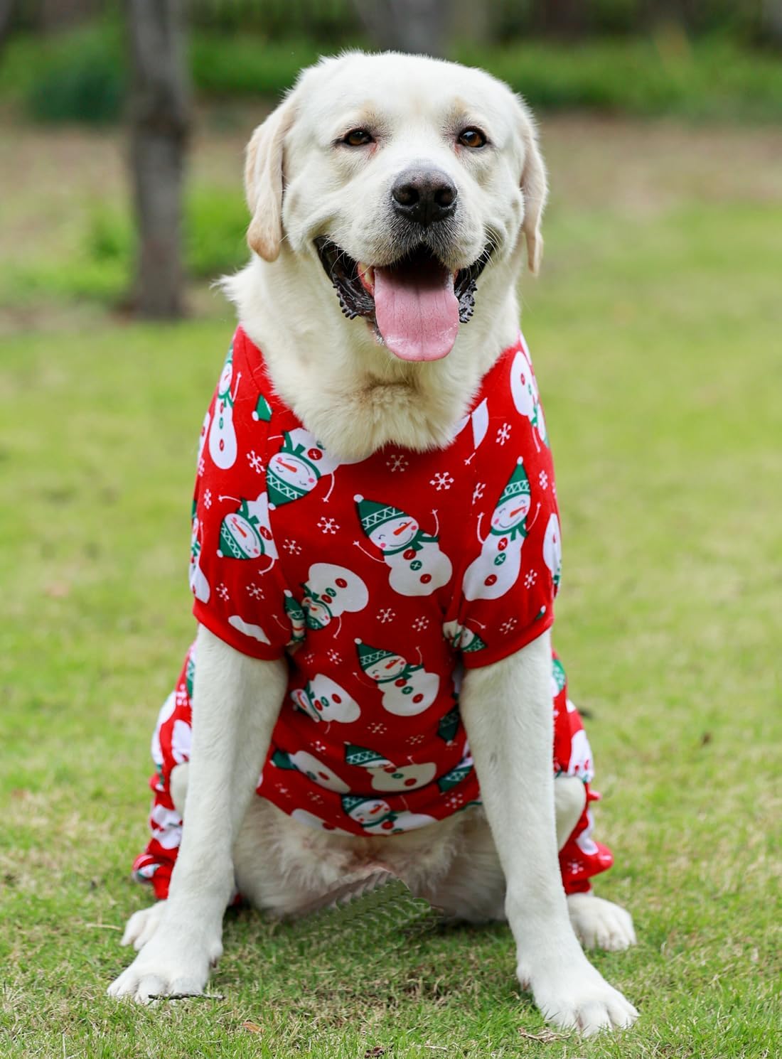 Lanyarco Snowman Dog Christmas Pajamas Xmas Cotton Pet Jumpshit Christmas Onesie PJS for Large Dogs, Back 23" XLarge Red