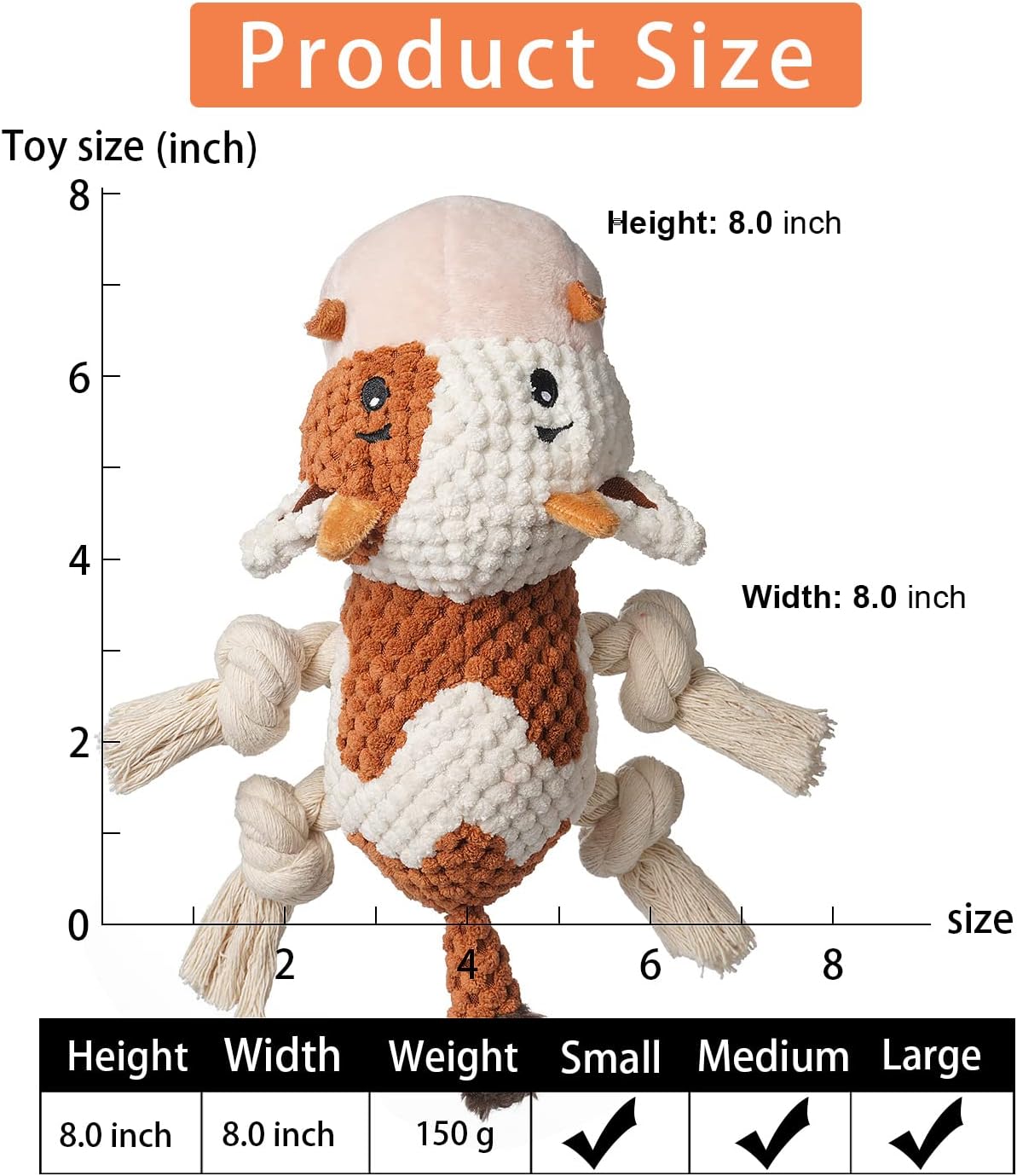 Dog Toys, Dog Plush Toy for Large Breed, Cute Squeaky Dog Toys with Crinkle Paper, Dog Chew Toys for Puppy, Small, Middle, Big Dogs (Cow)