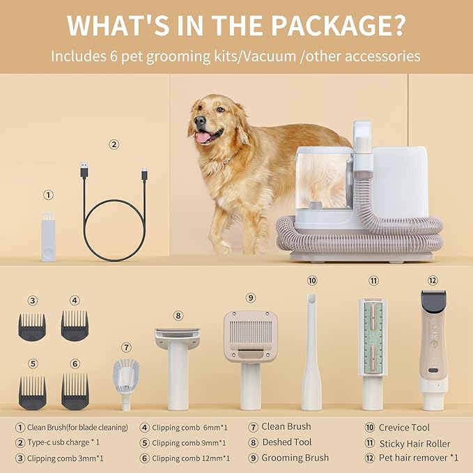 Redroad Dog Grooming Kit 14000PA, Dog Grooming Vacuum, Professional Pet Grooming Vacuum with 6 Pet Tools for Shedding Thick and Thin Dogs Cats Hair, Acuum Suction Removes 99% of Dogs Cats Hair, P17