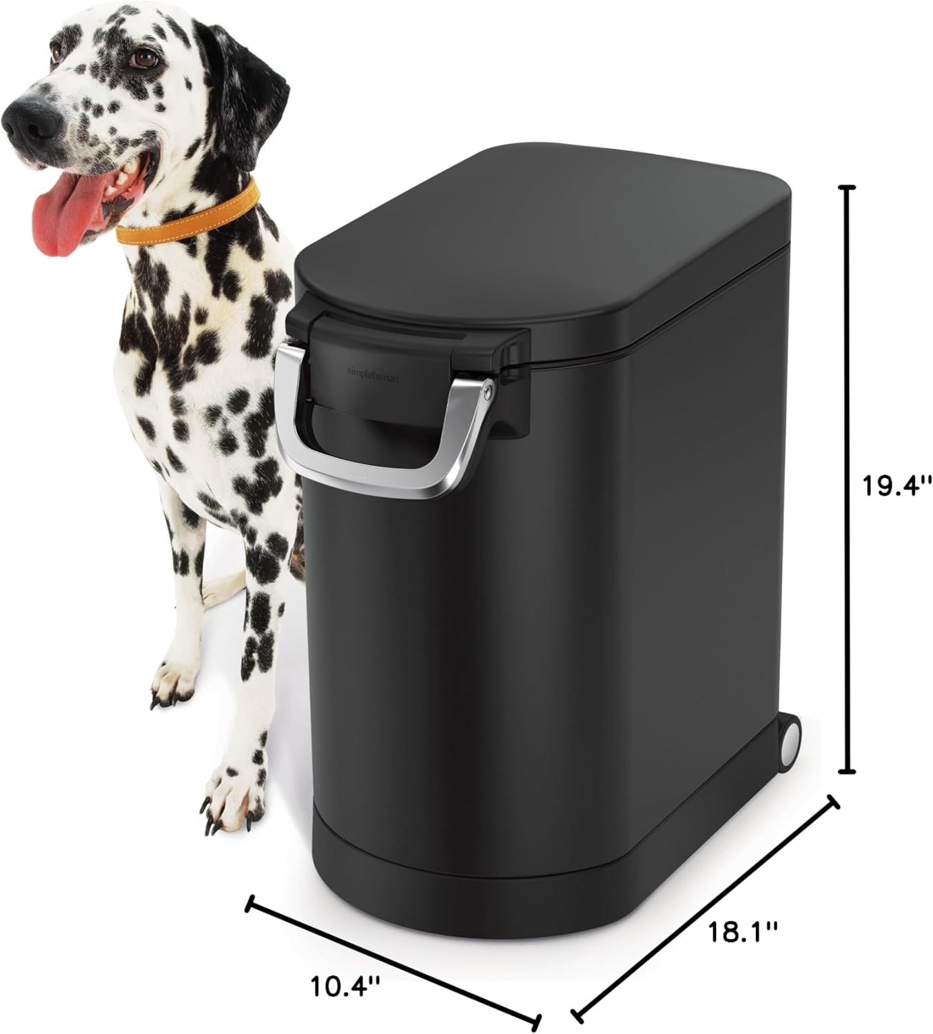 simplehuman 25 Liter, 27 lb / 12.2 kg Medium Pet Food Storage Container for Dog Food, Cat Food, and Bird Feed, Alloy Steel, Matte Black