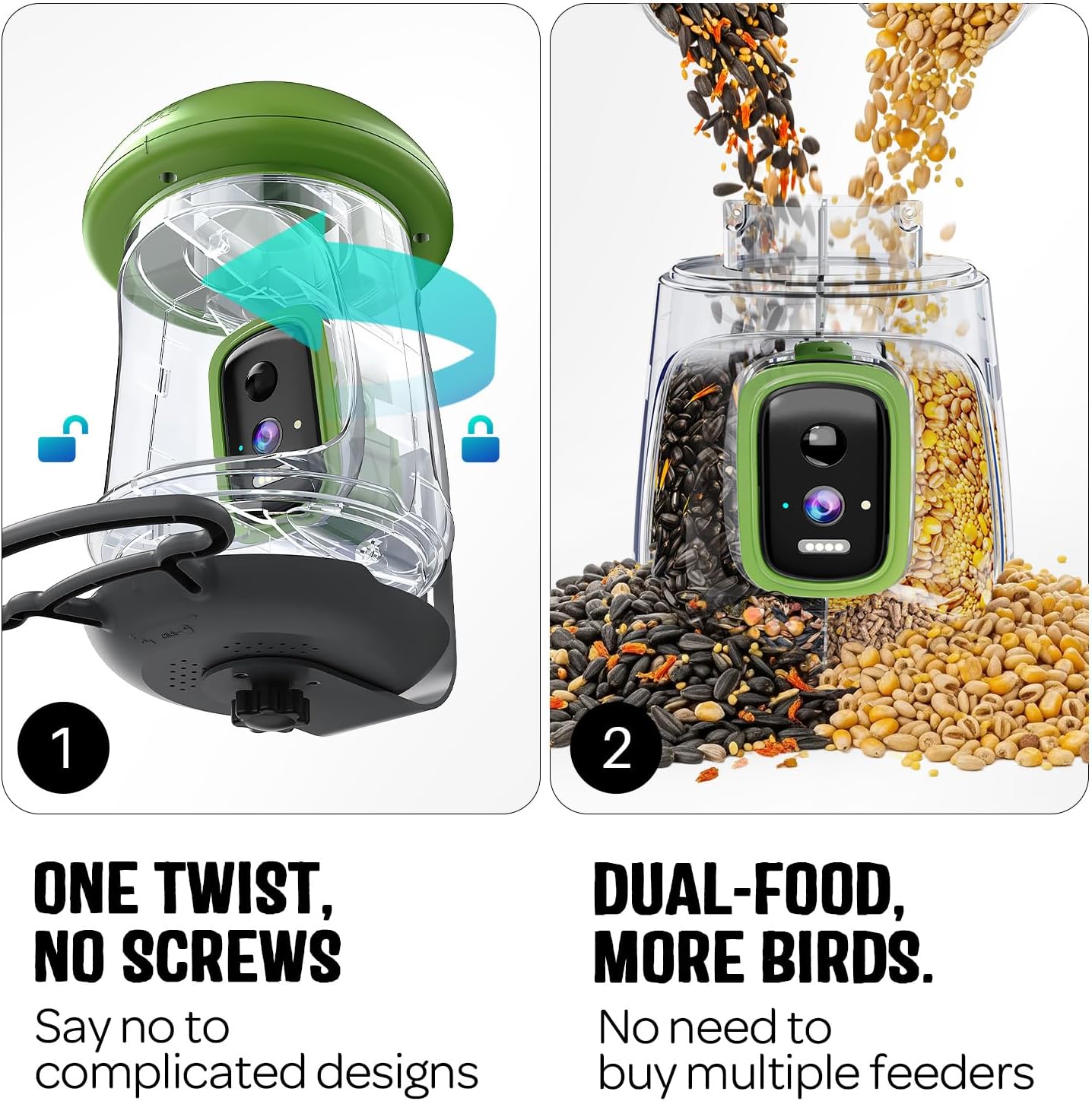 LONA Smart Bird Feeder with Camera, Dual-Lens, Solar-Powered, Wireless Birdwatching, Permanent AI Identify 10000+ Bird Species & Motion Detection, Gift Present