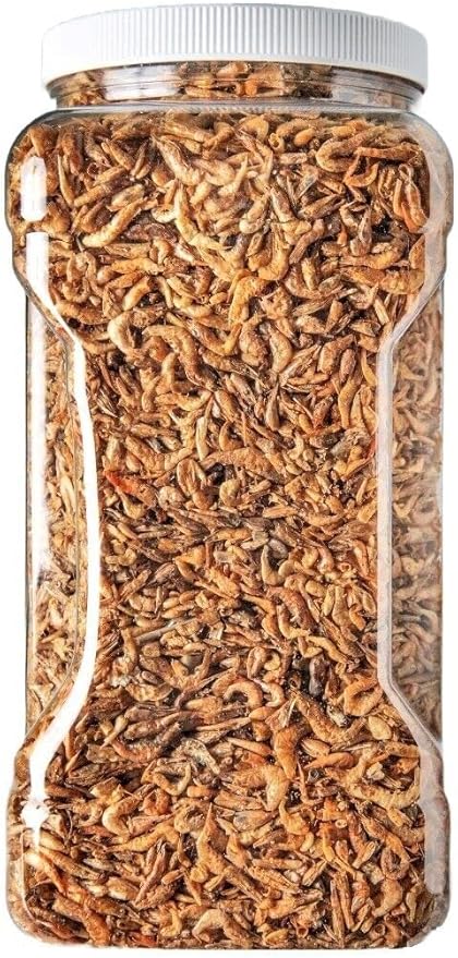 Aquatic Foods Inc. Red Shrimp-Freeze Dried 3/8" to 1/2" Red River Shrimp for All Tropicals, Turtles, Koi & Pond Fish, Rodents…8oz Med Jar
