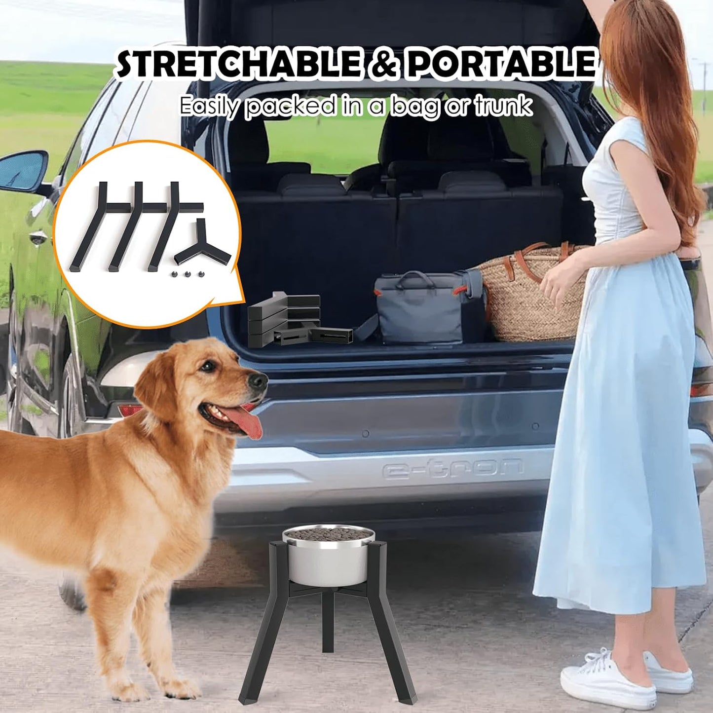 Dog Bowl Stand for Medium Large Dogs, Adjustable Width Elevated Dog Bowls 7-10.6", Raised Dog Food Water Bowls, 11 inch Tall Single Holder, Black,Bowl Not Included