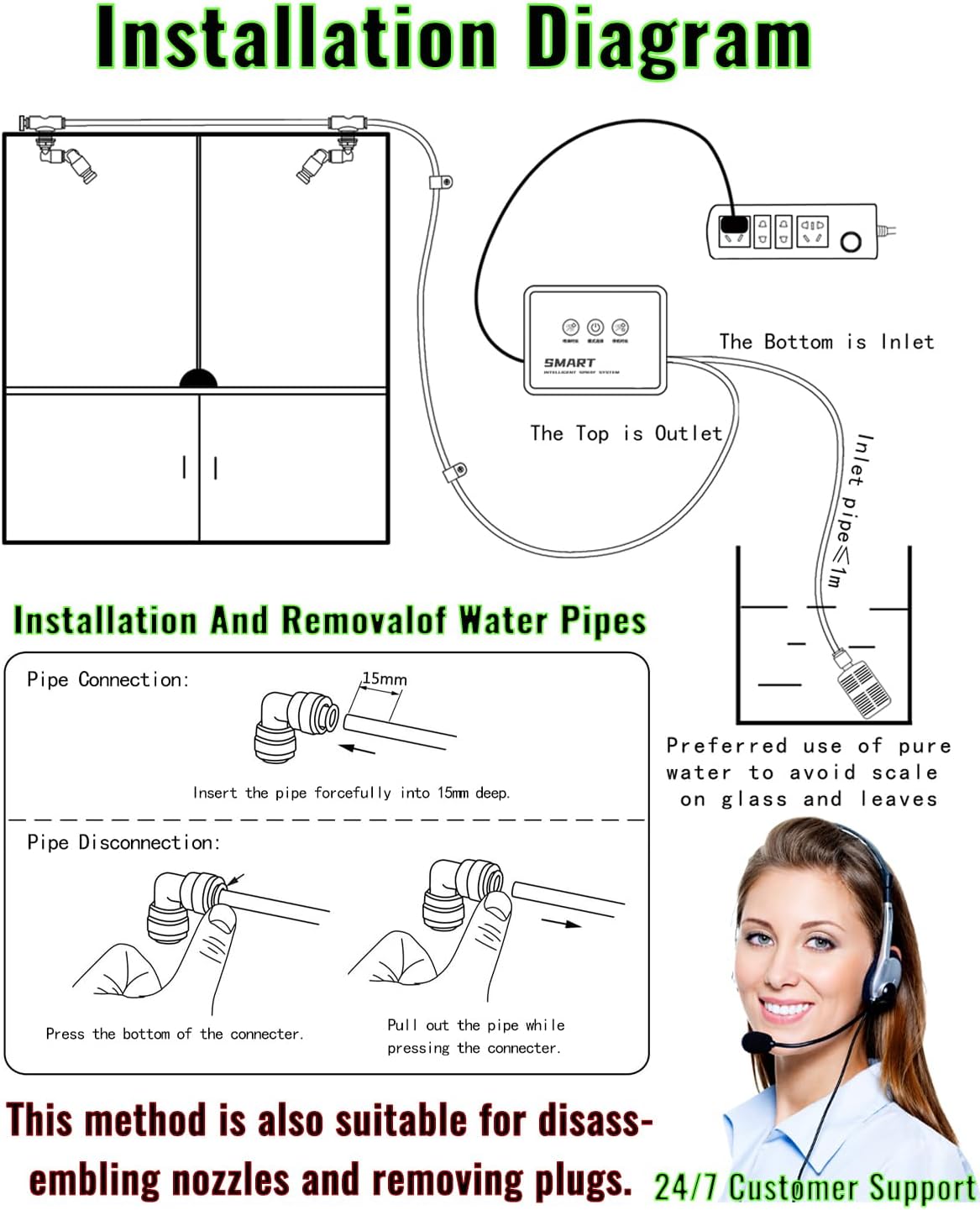 Reptile Humidifiers Smart Misting System, Reptile Mister Automatic with Timer, Terrariums Humidifier with 360°Adjustable Misting Nozzles, Spray Kit for Rainforest Plants Amphibian