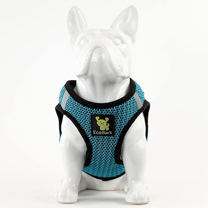 EcoBark Step in Dog Harness - Eco-Friendly Teacup Dog Harnesses for XXS, XS, and Small Dogs - Reflective and Adjustable Mini Body Halter Vest -Tiny Soft Mesh Toy Breed Harness (Aqua Sport, XXS)
