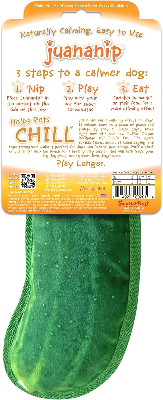 Doggijuana Tuffer Chewer Plush Dog Toy | Funny Dog Toy Plush with Juananip Catnip for Dogs | Calming Aid for Dogs | Interactive Squeaky Chew Toy for Play (Dill Pickle)