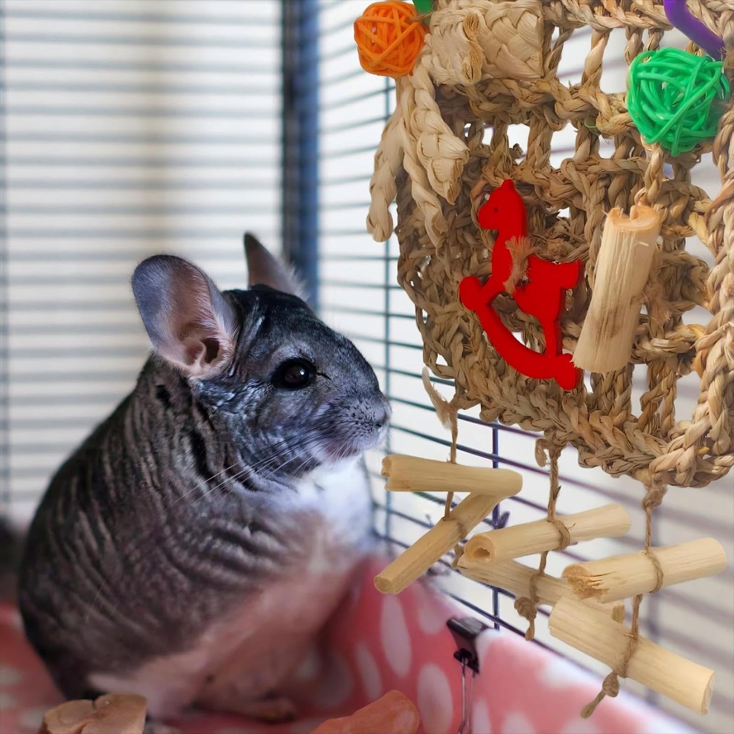 Rabbits Chew Toy,Bunny Cage Hanging Chew Toys and Treats,Grass with Sweet Bamboo for Guinea Pigs Chinchillas Hamsters Rats