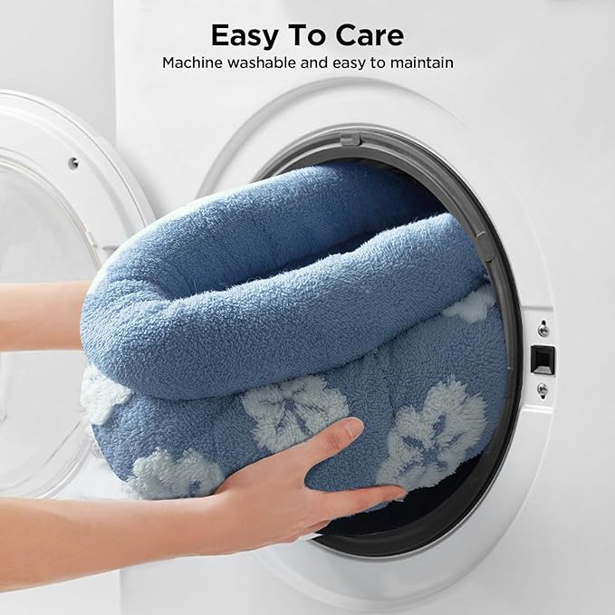 BALANCE Cat Beds for Indoor Cats, Washable Round Cat Bed, Cute 3D Flower Kitten Bed with Anti-Slip Bottom for Puppy and Kitten, 20 Inches, Blue