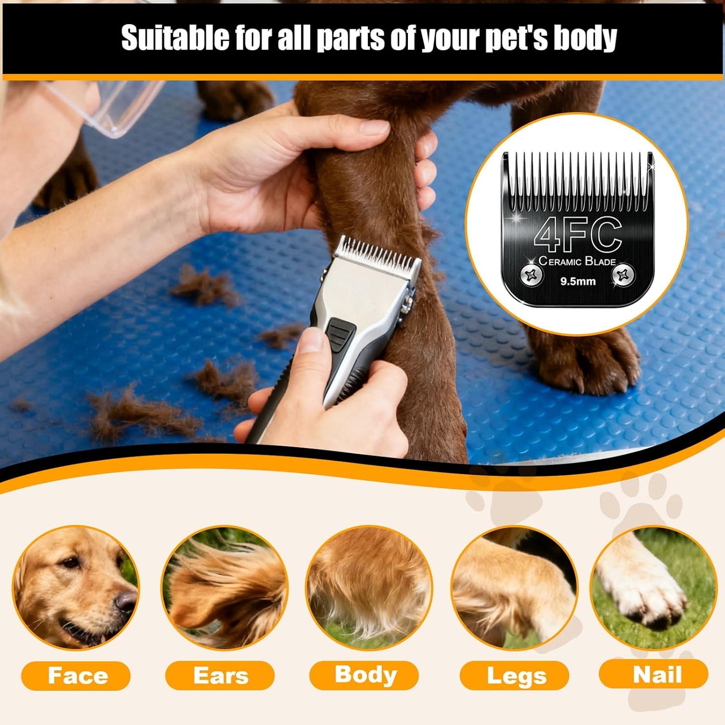 Dog Grooming Clipper Blades Replacement Compatible with Andis Dog Clippers,Most OsterA5, Wahl KM Series Pet Clippers (Black(4FC))
