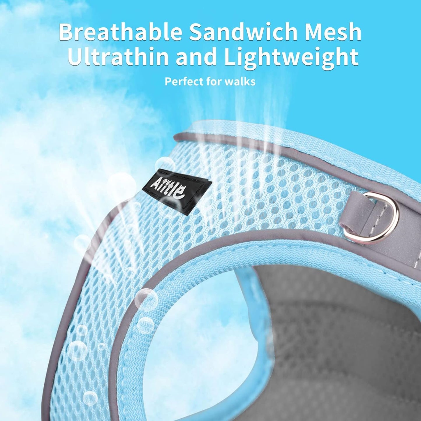 AIITLE Escape Proof Dog Harness - Step in Adjustable Dog Harness No Choke Over with Breathable Mesh and Quick-Release Buckle for Summer- Outdoor Walking, Camping, Training for Medium Dogs Blue XL