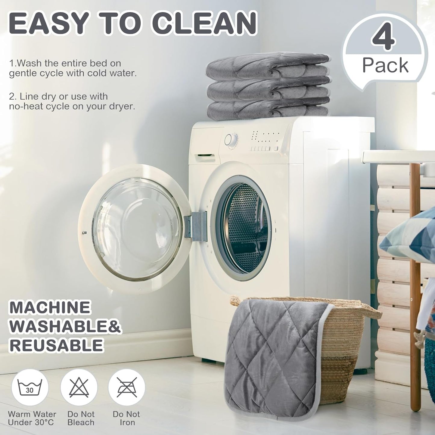 4 Pack Self Heating Cat Pad Self Warming Dog Mat Reflects Body Heat Extra Warm Thermal Pet Pad Washable Dog Cat Bed Crate Bed Mat Blanket (12 x 12 Inch,Gray)