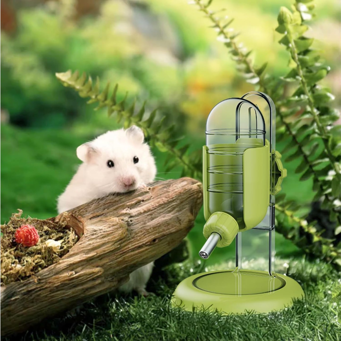 Hamster Water Bottle with Stand, Water Dispenser for Syrian Dwarf Hamsters Gerbils Mice Rats Degus (Green, 4oz)