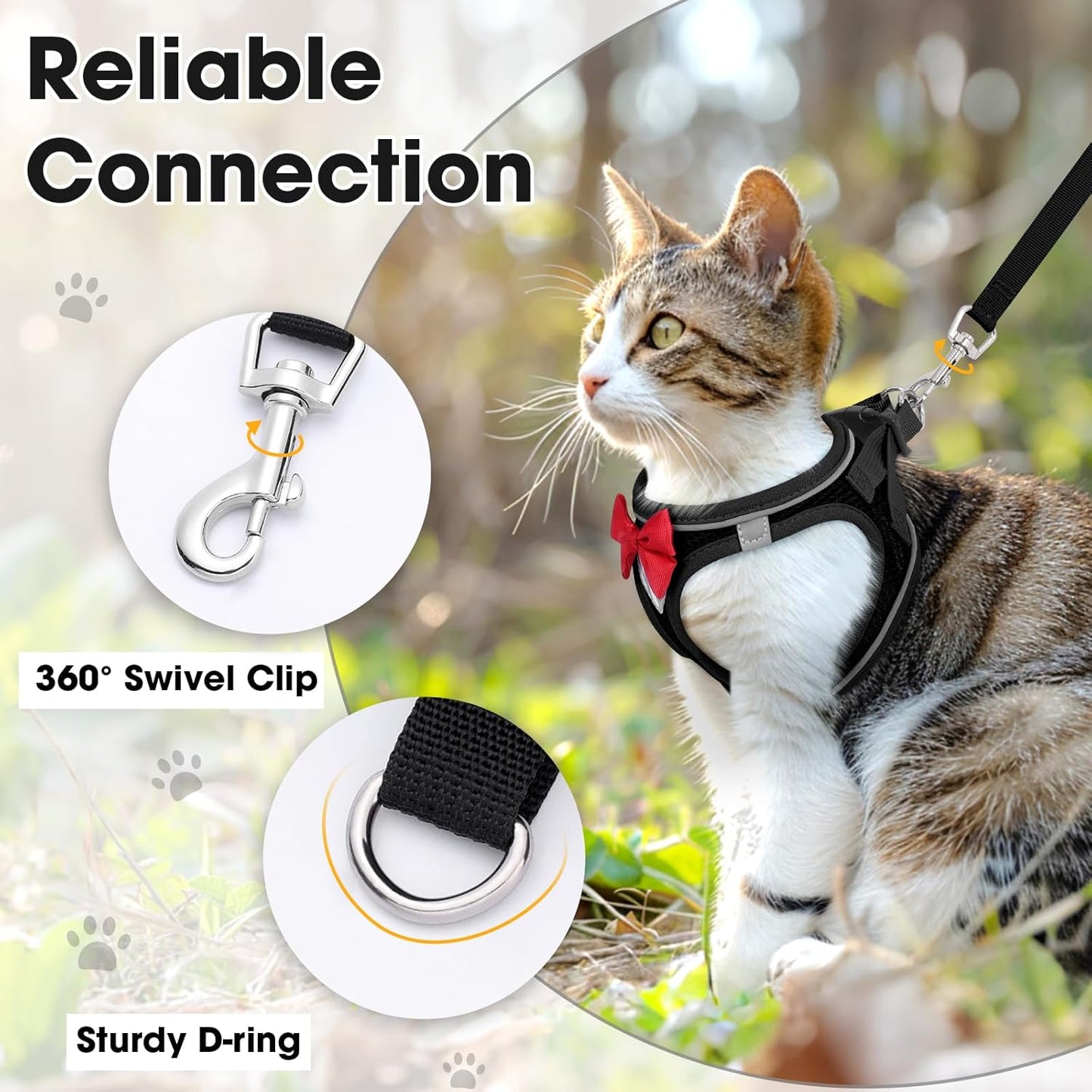 Cat Vest Harness and Leash Set for Walking Escape Proof, Adjustable Kitten Harness Breathable Mesh with Reflective Strips Harness for Kitty Puppy Bunny (Black,XS)