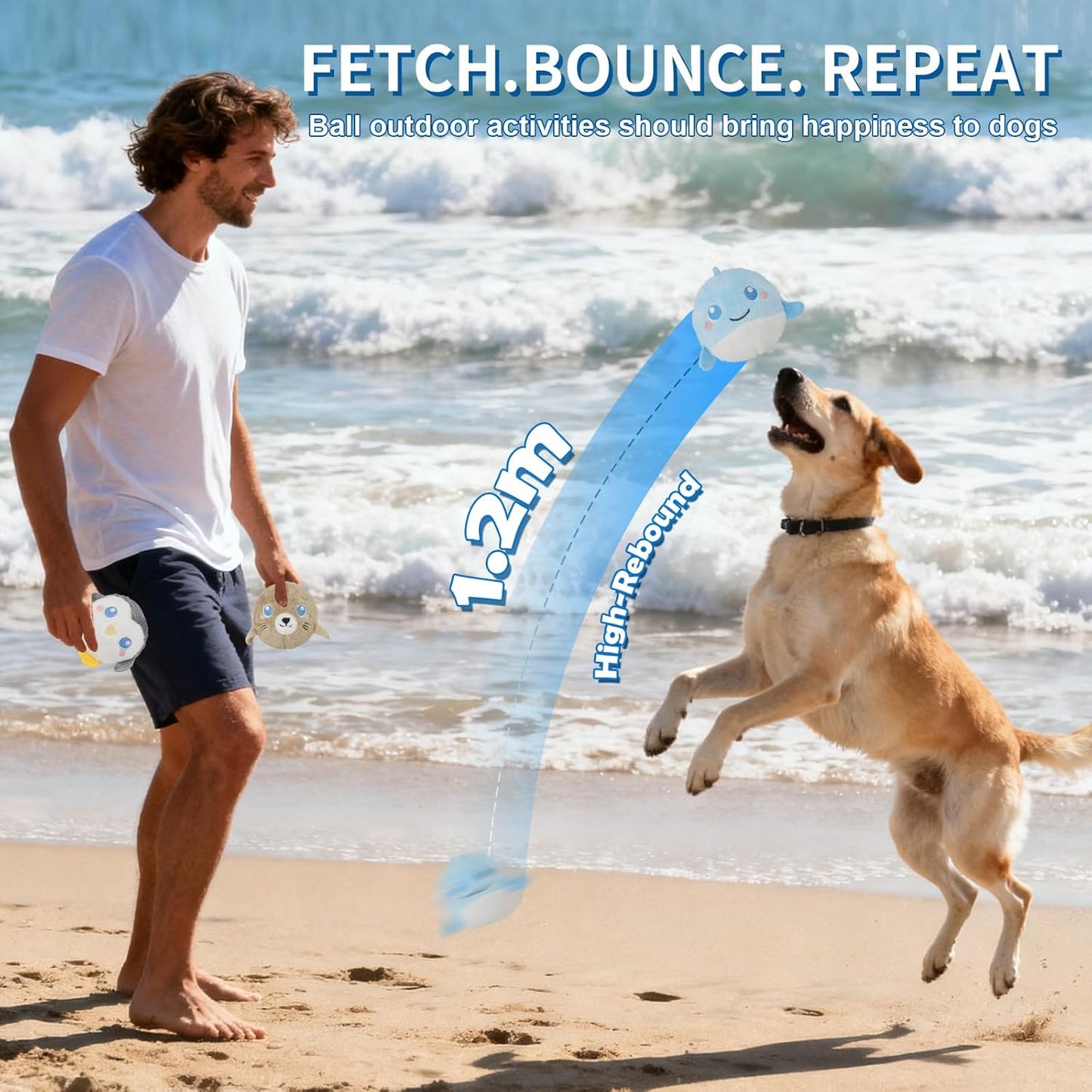 DKING 3Pack Squeaky Dog Balls,2 in1 Funny Puppy Ball Toys,Birthday Dog Toy for Small Medium Dogs (Ocean Ball)