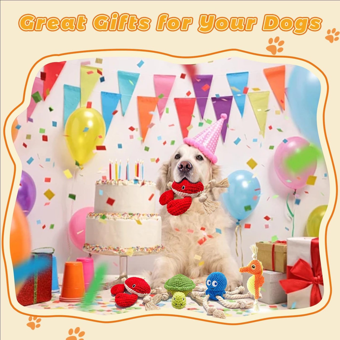 4-Pack Squeaky Dog Toys Set Sea Crinkle Plush Toy Rope Toys for Dogs Tug of War Toy & Oral Care Puppy Toys for Small Medium Large Dogs to Keep Them Busy: Stuffed Octopus, Crab,Seahorse,Turtle Pet Toys