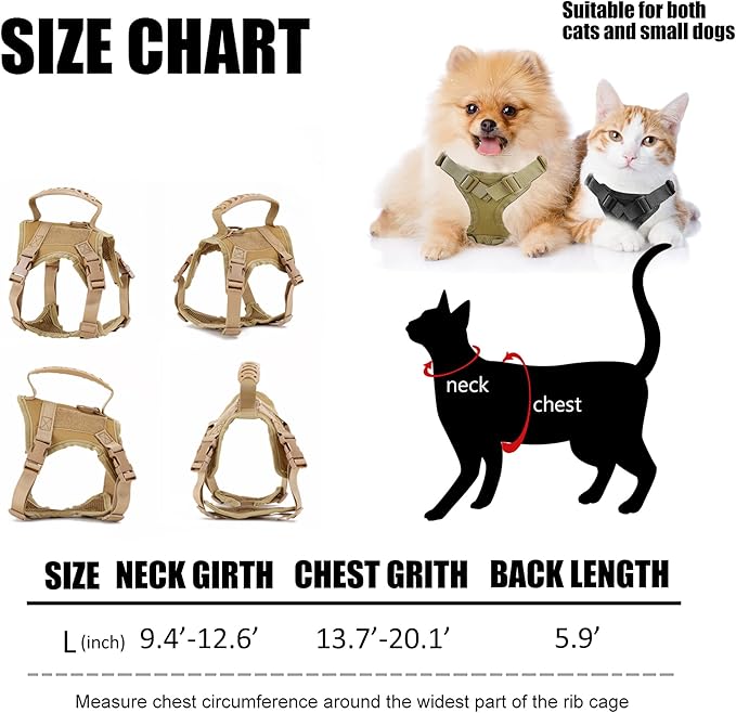 AIWAI Tactical Cat Harness for Walking Escape Proof, Adjustable Pet Vest Harness, Soft Mesh with Control Handle for Large Cat Small Dog, Gift with Patch