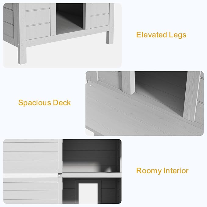 Outdoor Cat House Wooden Shelter: Large Weatherproof Pet Enclosure for Indoor or Feral Cats, 2-Tier Cat House for Outside Cats