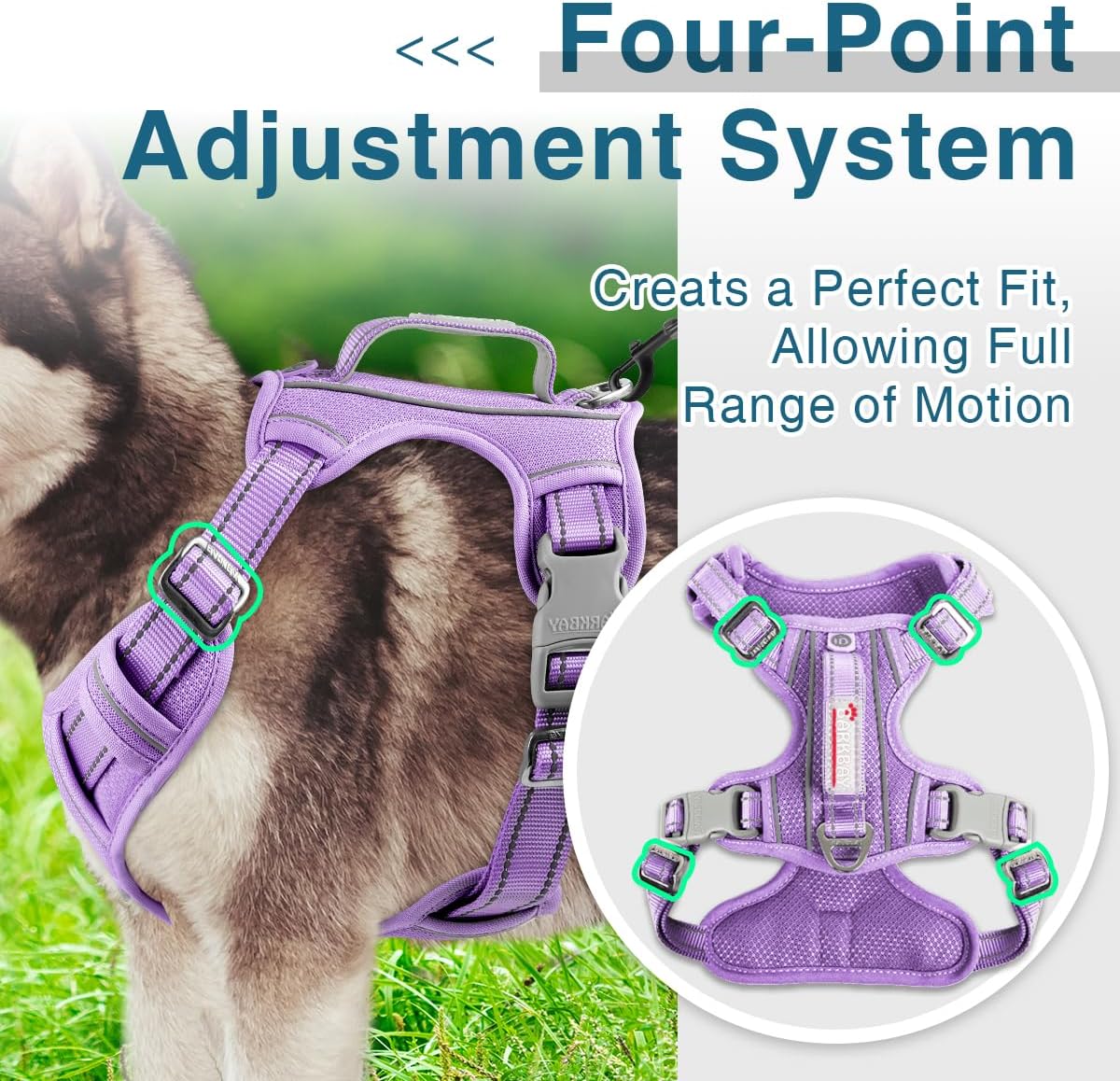 BARKBAY Dog Harness No Pull with ID Tag Pocket - Heavy Duty, Reflective, Easy Control for Large Dogs(Violet Purple,L)