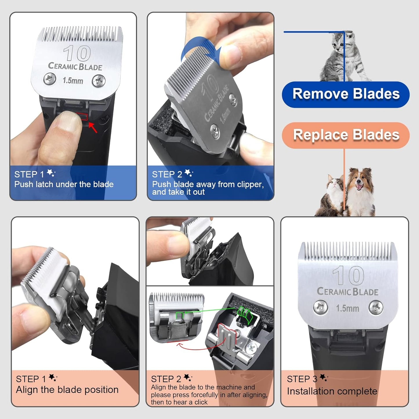 Detachable Pet Dog Grooming Clipper Ceramic Blade,Compatible with Andis Size 40 Cut Length 1/100"(0.25mm),Compatible with Oster A5, Wahl KM Series Clippers