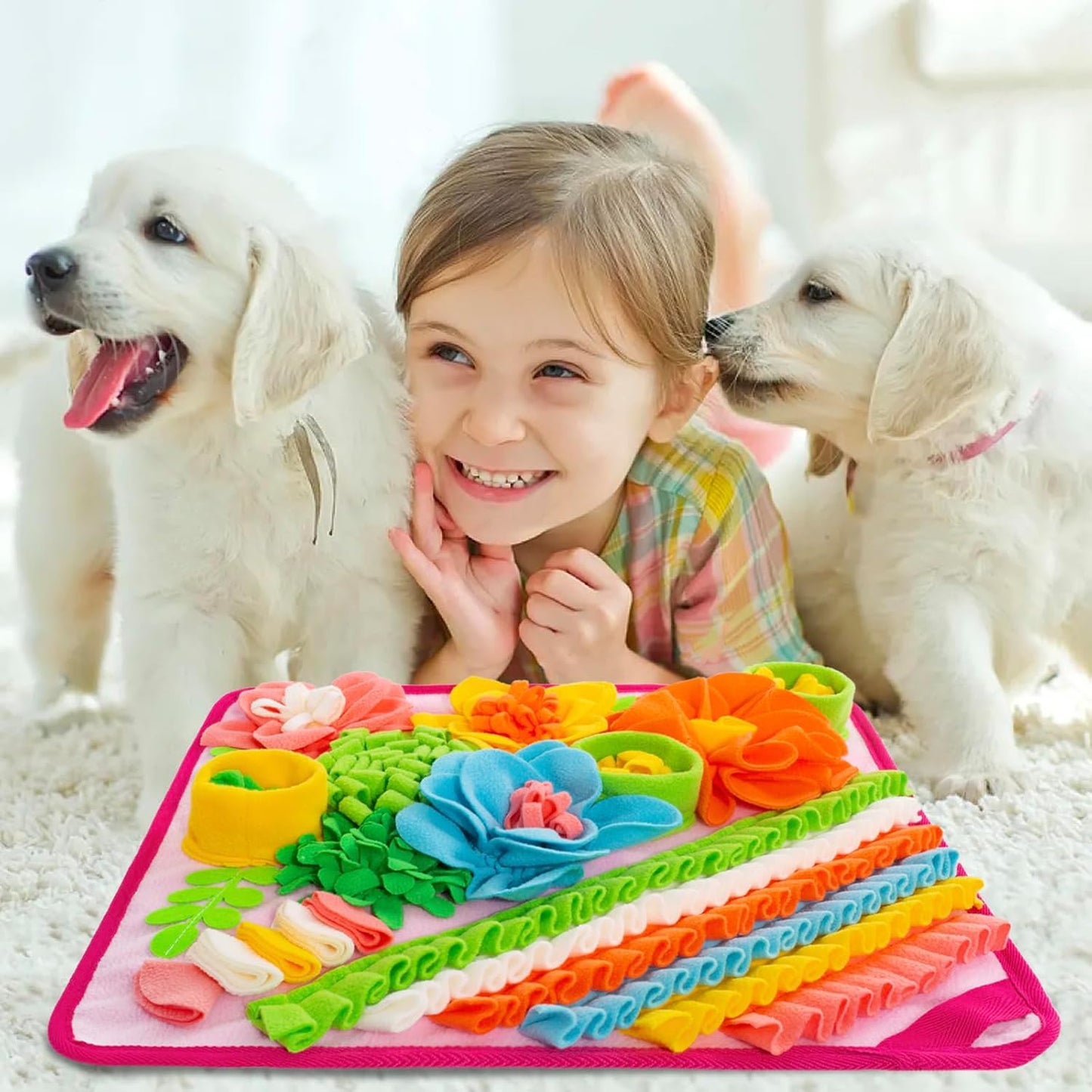 Snuffle Mat for Dogs, Sniff Mat Slow Feeding Mat for Small Pets Cats, Rabbits - Help Stress Relief and Training - Stimulate Your Pet's Foraging Skills! (Pink)