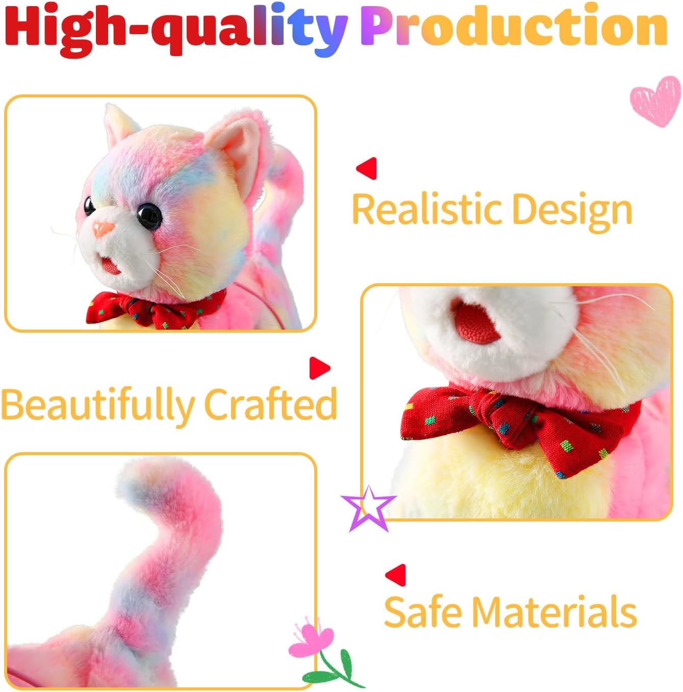 Colorful Leash Walking Cat Set Interactive Talking Cat Singing Dancing Kitten Mimicking Repeat What You Say Kitty Touch and Voice Control Nodding Wagging Tail Plush Electric Kitty for Kid Gril
