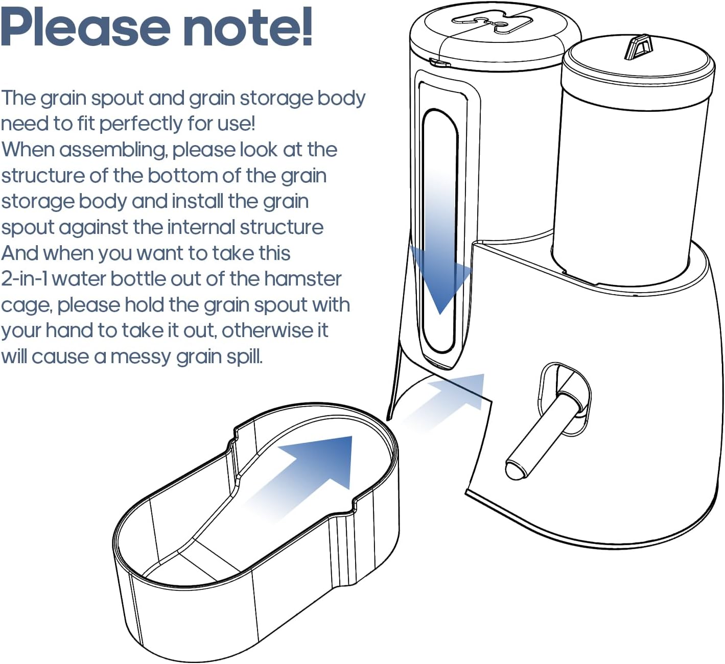 2 in 1 Hamster Water Bottle - Automatic Food Bowl, No Drip Small Animal Water Bottle Dispenser, for Syrian Dwarf Hamsters, Gerbils, Mouse, Hedgehog, Hamster Cage Accessories (White, Large)